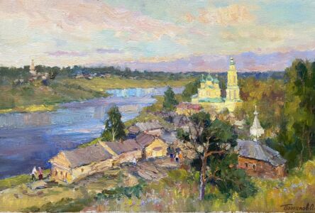 Вечер на Волге. Старица. 2026. х., м. 40х60 см