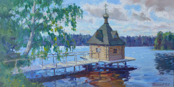 Монастырская купель на озере. 2026. х., м. 30х60 см
